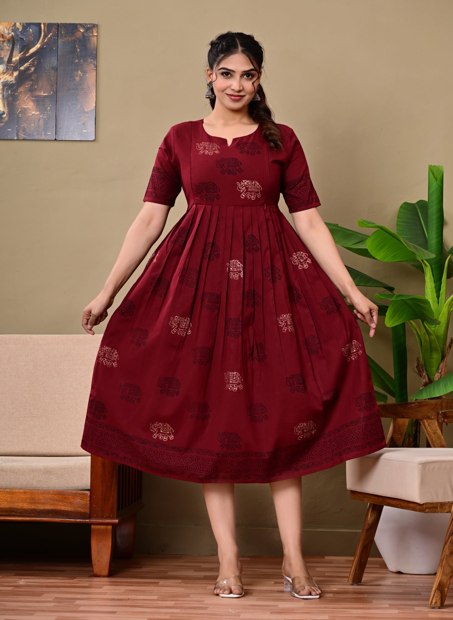 Handblock print feeding Anarkali