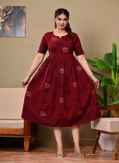 Handblock print feeding Anarkali