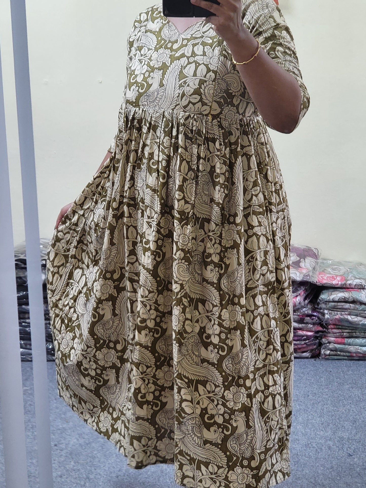 Full lining Kalamkaari print feeding anarkali