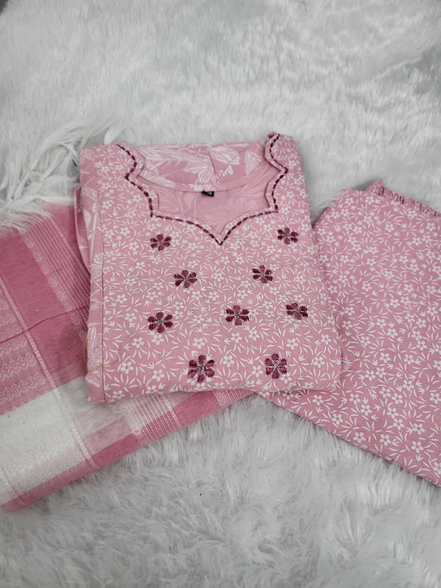 3pc sets in handloom cotton pnk