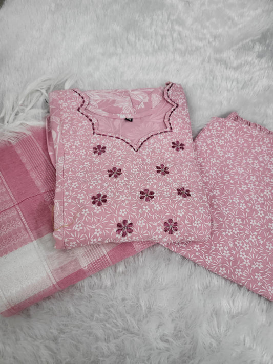 3pc sets in handloom cotton pnk