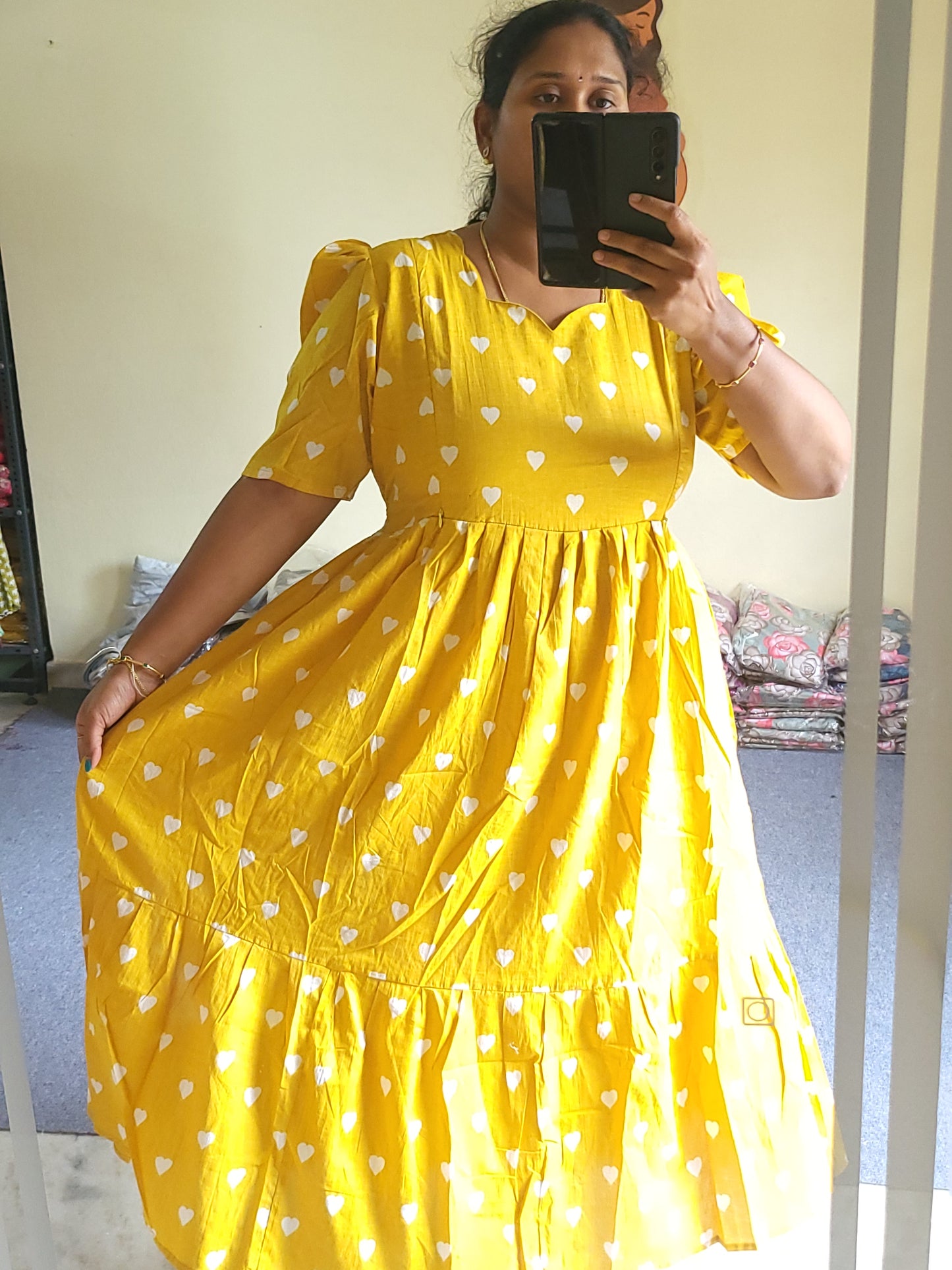Heart print 1tire feeding Anarkali