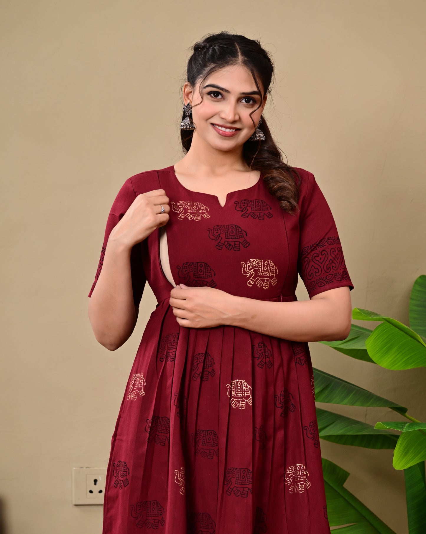 Handblock print feeding Anarkali