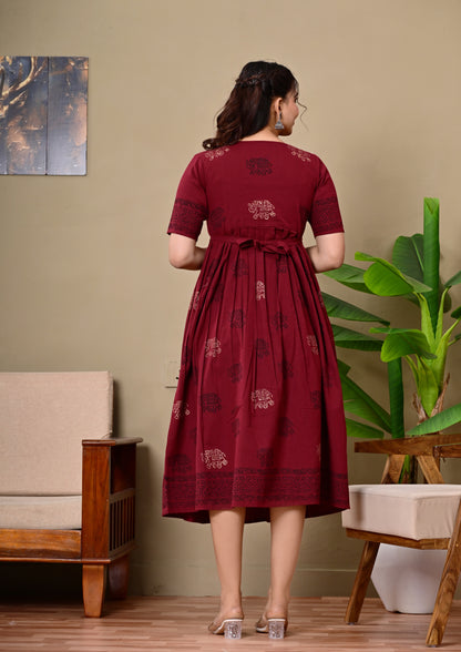 Handblock print feeding Anarkali