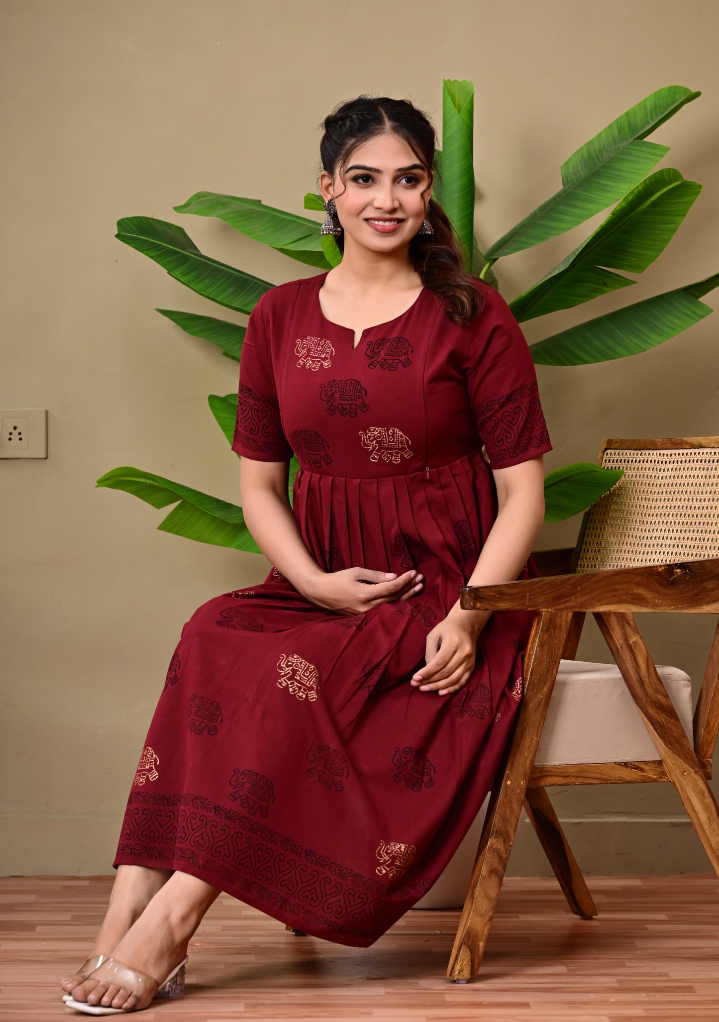 Handblock print feeding Anarkali