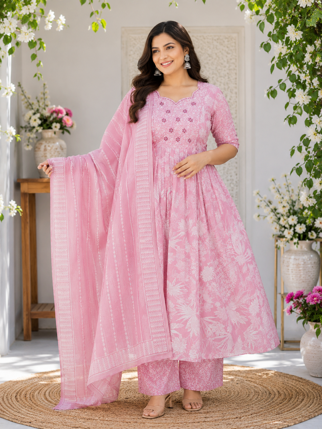 3pc sets in handloom cotton pnk
