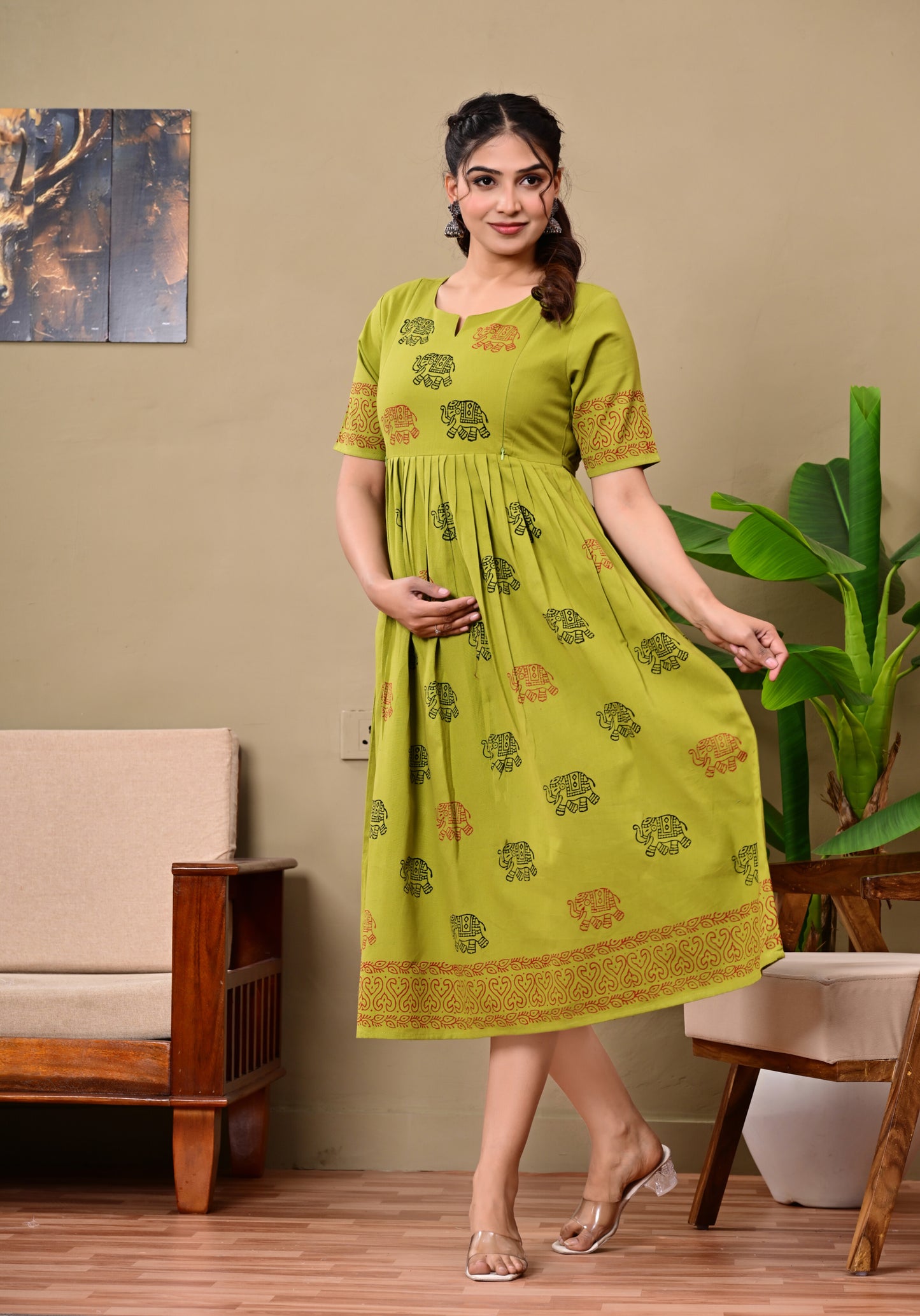 Handblock print feeding Anarkali