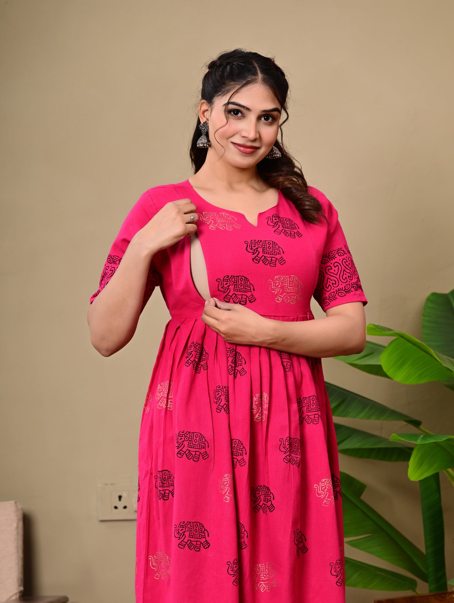 Handblock print feeding Anarkali