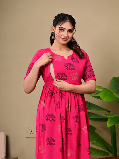 Handblock print feeding Anarkali