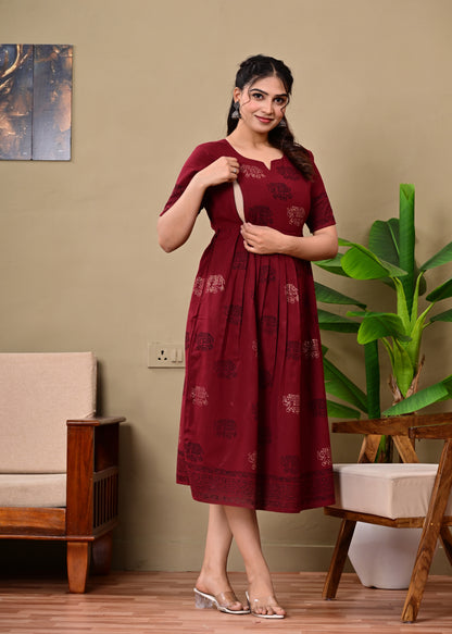 Handblock print feeding Anarkali