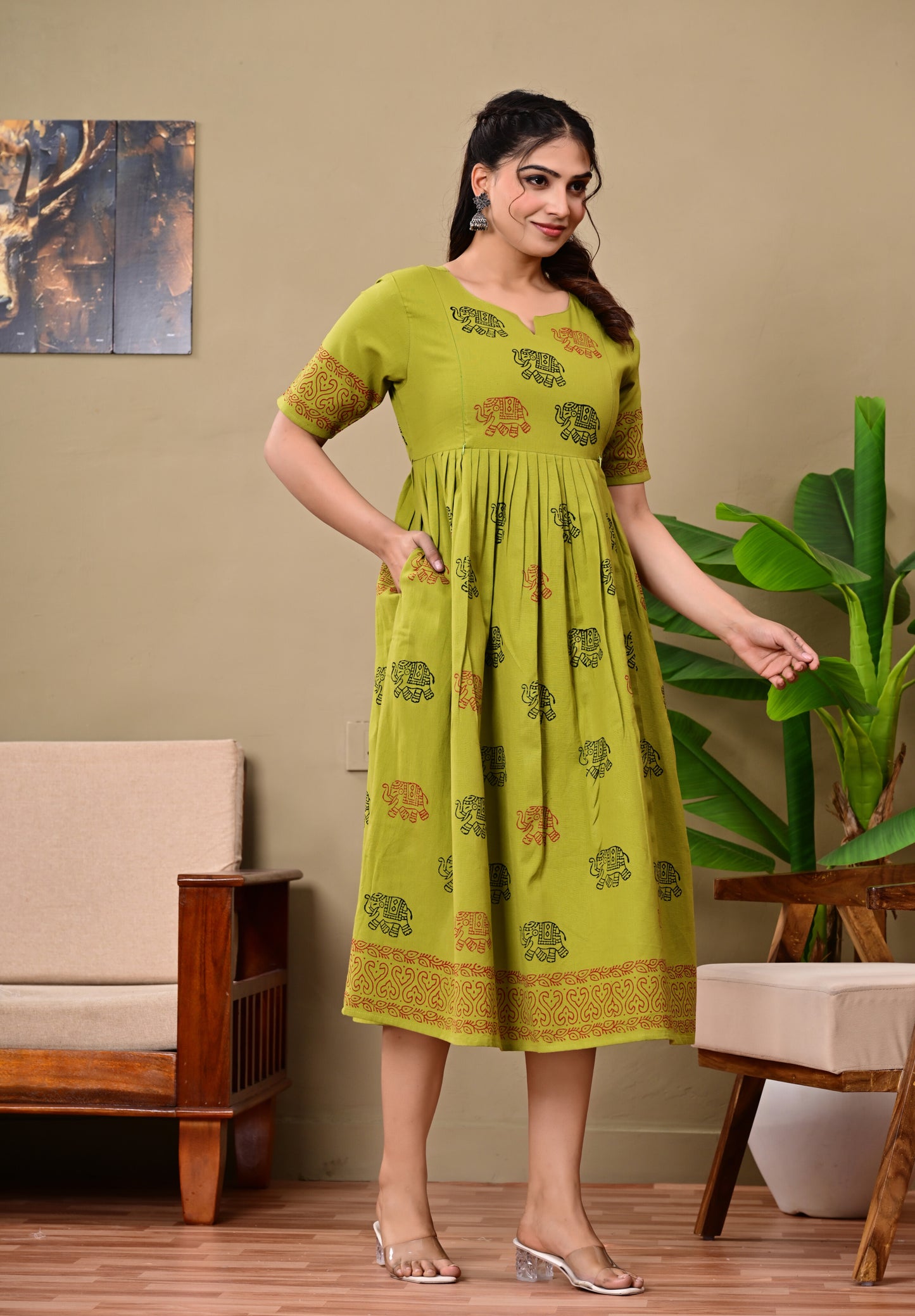 Handblock print feeding Anarkali