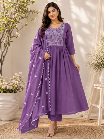 3pc sets embroidery lavender103