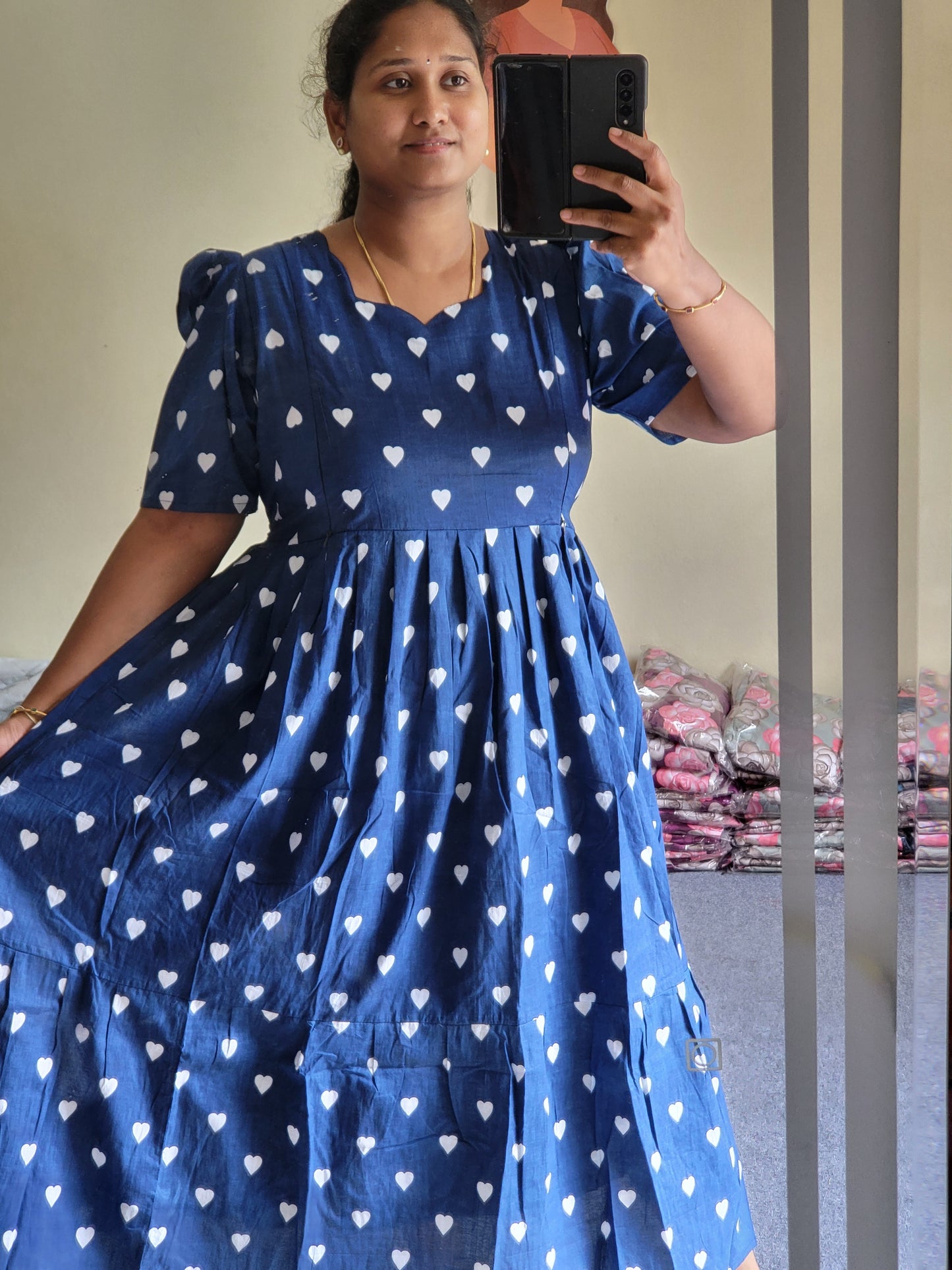 Heart print 1 tire feeding kurtis